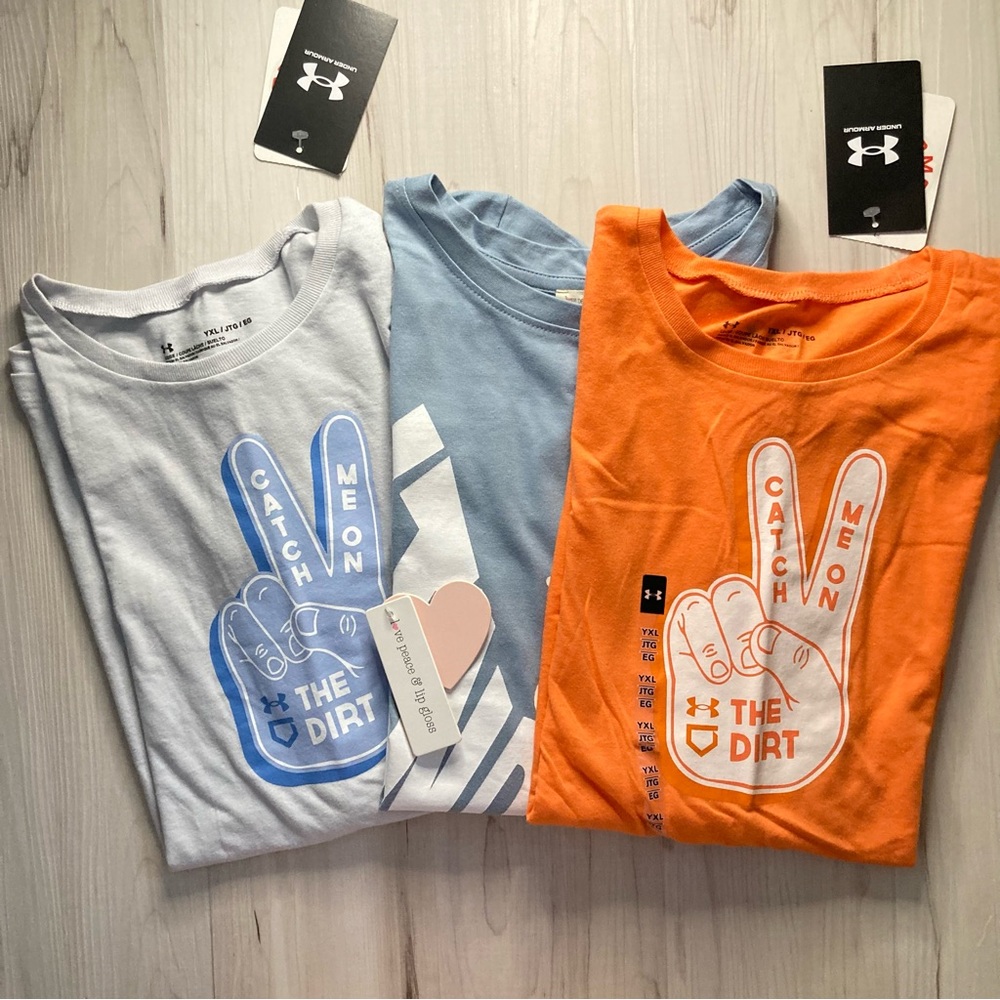 NWT Girls’ Under Armour + Love Peace & Lip Gloss 3-item Bundle of Tees - Picture 2 of 15